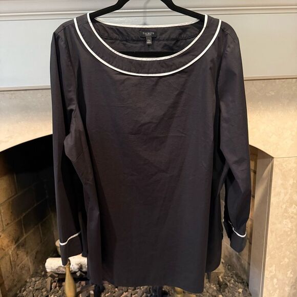 Talbots Black Boxy Blouse with Bib Collar size 2x petite - Picture 1 of 6